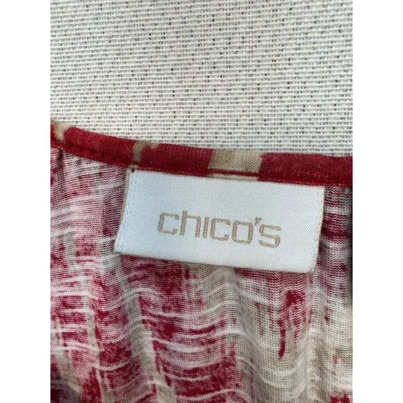 Chicos Womens Knitted Blouse Size 3 Red Abstract 3/4 Sleeve Retro Pullover Y2K - Picture 2 of 12